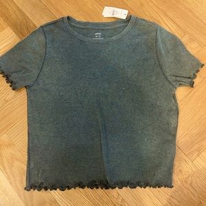 Aerie cropped lettuce hem baby T teal color size XS
